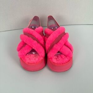 UGG Disco Cross Slide Slipper Sandal Womens #9 Taffy Pink Shearling Platform